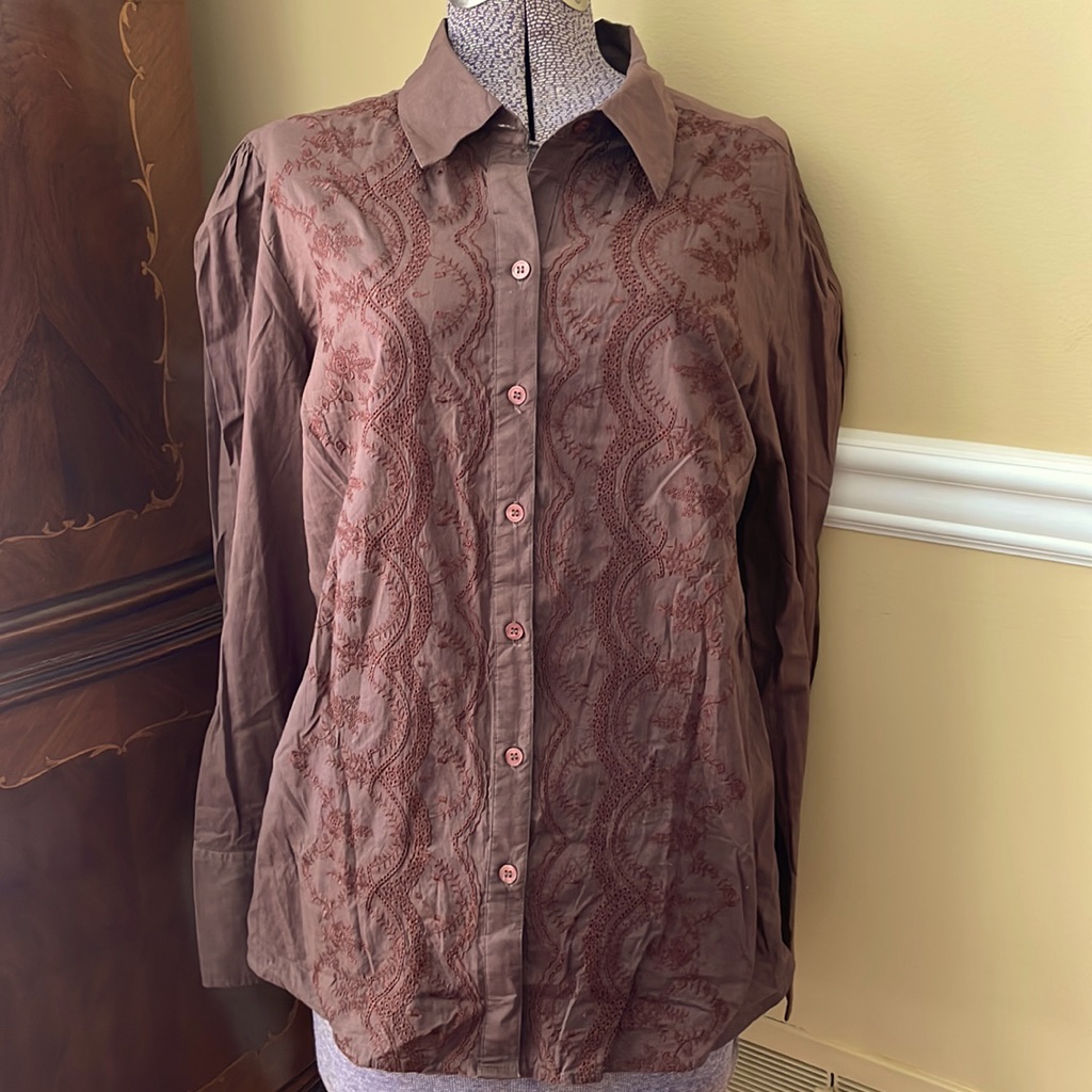 Embroidered Brown Button Down.